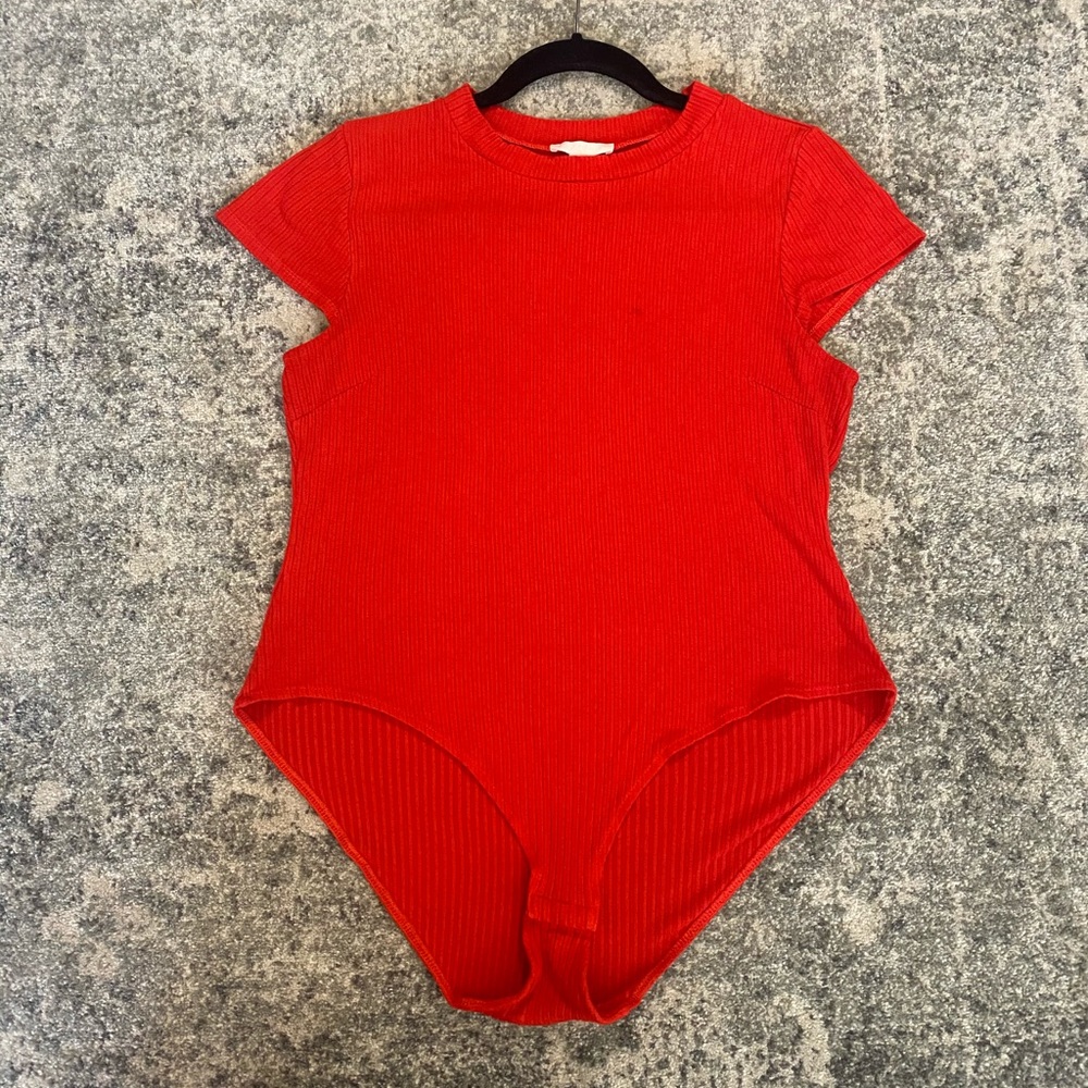 Red ribbed bodysuit